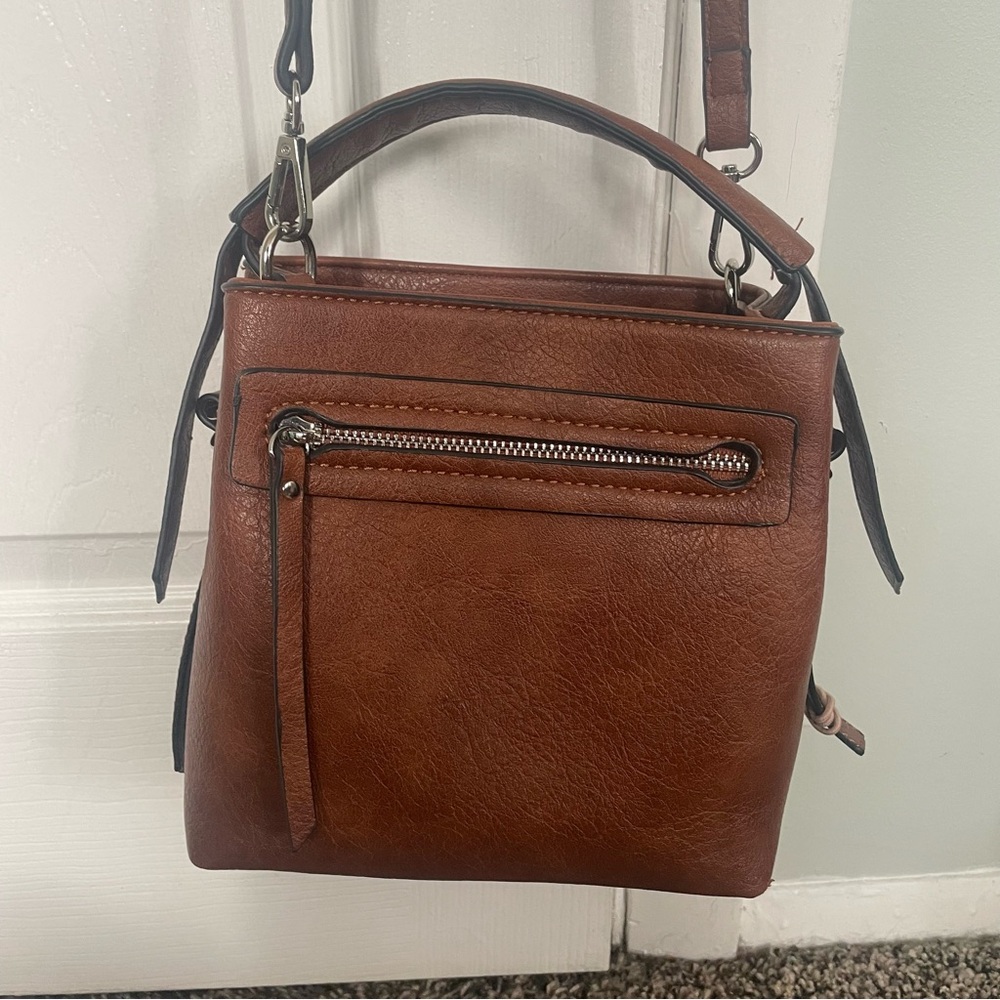 small faux leather brown crossbody